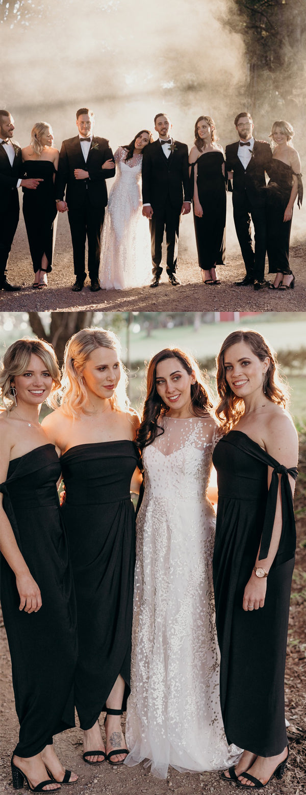 Black Jersey Off Shoulder Sheath Ankle Length Bridesmaid Dresses,DB142 DaintyBridal Black Jersey Off Shoulder Sheath Ankle Length Bridesmaid Dresses,DB142 DaintyBridal
