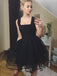Black Tulle Square Neckline Sleeveless Tiered Homecoming Dresses,BD0192