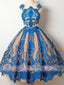Blue Lace Appliques Keyhole Back Princess Homecoming Dresses,BD0153