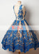 Blue Lace Appliques Keyhole Back Princess Homecoming Dresses,BD0153