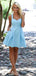 Blue Satin Open Back With Bowknot Cute Homecoming Dresses,BD0210