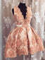 Blush Pink 3D Lace Applique V-neck Gorgeous Homecoming Dresses,BD0194