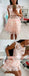 Blush Pink Lace See Through Tulle Tiered Bottom Homecoming Dresses ,BD0156