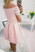 Blush Pink Off Shoulder Lace Homecoming Dresses,BD0172