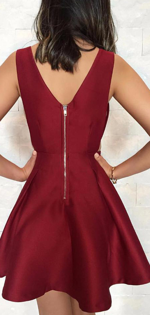 Burgundy Satin V-neck V-back Fashion For Teens Homecoming Dresses,BD01 DaintyBridal Burgundy Satin V-neck V-back Fashion For Teens Homecoming Dresses,BD01 DaintyBridal