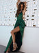 Sexy Green Deep V-Neck Satin Floor Length Hight Side Slit Long Prom Dress.DB10023