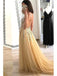 Charming A-line Tulle V-neck Floor Length Prom Evening Dresses Beads, OL650