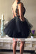 Charming Black Appliques Tulle V-neck Backless Party Homecoming Dresses,BD0161