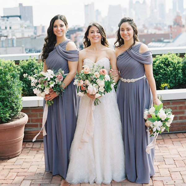 gray bridesmaid dress Simple Grey Chiffon Half Sleeves A-line Long Dresses Online DaintyBridal Available in select sizes and colors L214055 Belsoie Tiffany Chiffon Long