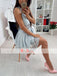 Dusty Blue See Through Lace Round Neck Homecoming Dresses For Teens,BD0157