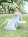 Dusty Blue Tulle Sparkly Rhinestone Scoop Backless Wedding Dresses,DB0150