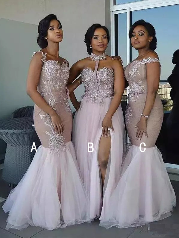 Dusty Pink Tulle Applique Mismatched Mermaid Bridesmaid Dresses,DB135 DaintyBridal Dusty Pink Tulle Applique Mismatched Mermaid Bridesmaid Dresses,DB135 DaintyBridal