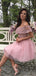 Dusty Pink Tulle Lace Off Shoulder Homecoming Dresses,BD0208