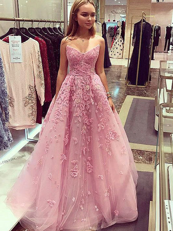 Dusty Rose Strapless Lace A-line Prom Dresses , DB1095 – DaintyBridal Dusty Rose Strapless Lace A-line Prom Dresses , DB1095 – DaintyBridal