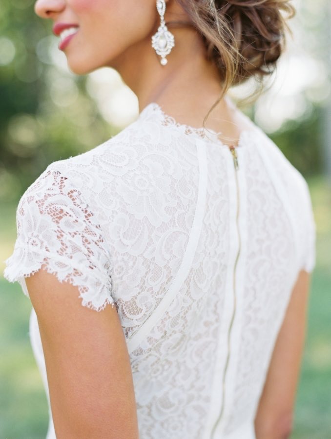 Elegant Cap Sleeve Unique Neckline Lace Satin Wedding Dresses,DB0151
