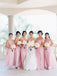 Elegant Pink Tulle Mismatched Long A-line Bridesmaid Dresses, WG64