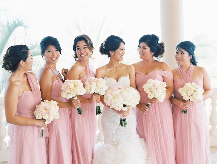 Elegant Pink Tulle Mismatched Long A-line Bridesmaid Dresses, WG64