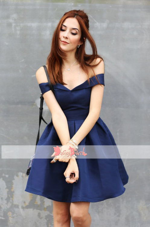 Fashion Off Shoulder Royal Blue Satin Simple Cheap Homecoming Dresses,BD0158