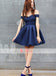 Fashion Off Shoulder Royal Blue Satin Simple Cheap Homecoming Dresses,BD0158