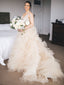 Gorgeous Lace V-neck Ruffles Tulle Ball Gown Wedding Dresses,DB0163