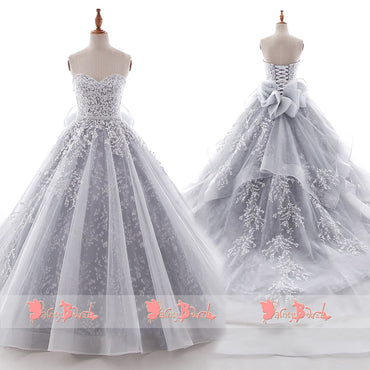 Gorgeous Light Gray Sweetheart Strapless Ball Gown Wedding Dresses,DB0133