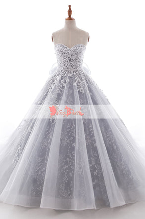 Gorgeous Light Gray Sweetheart Strapless Ball Gown Wedding Dresses,DB0133