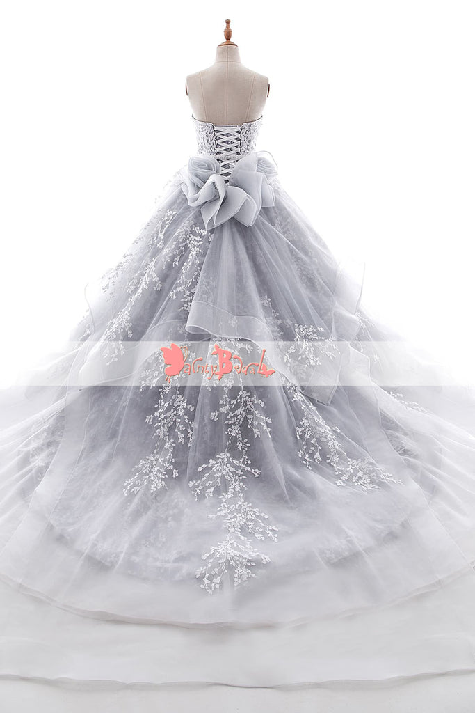 Gorgeous Light Gray Sweetheart Strapless Ball Gown Wedding Dresses,DB0133