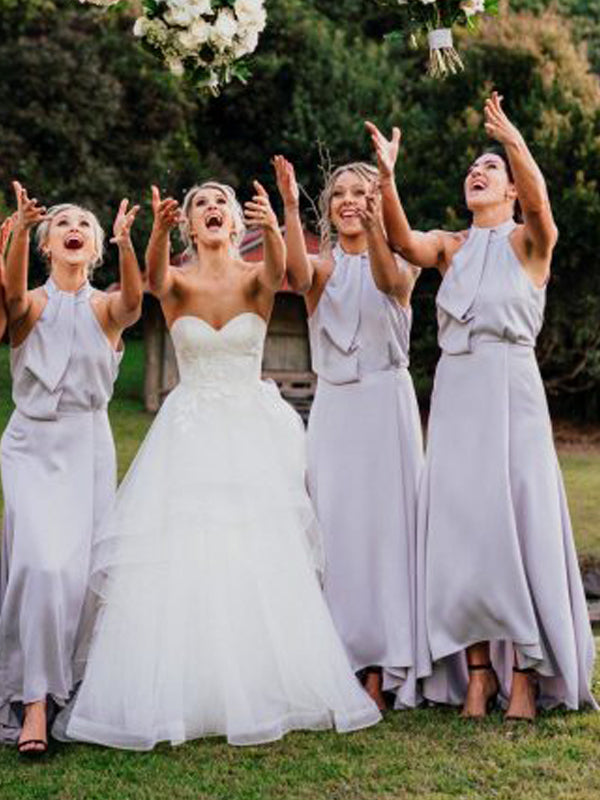 Grey Halter Open Back A-line Ankle Length Bridesmaid Dresses,DB132 DaintyBridal Grey Halter Open Back A-line Ankle Length Bridesmaid Dresses,DB132 DaintyBridal
