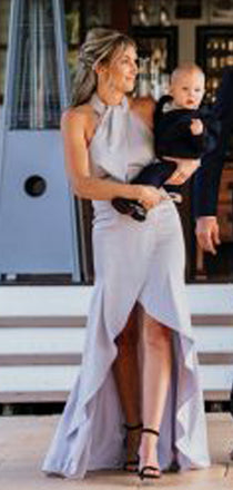 Grey Halter Open Back A-line Ankle Length Bridesmaid Dresses,DB132