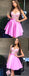 Illusion Through Tulle With Applique Short Satin Homecoming Dresses,BD0203