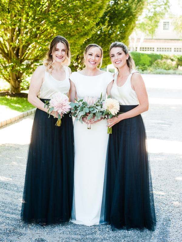 Ivory Jersy Top Navy Tulle Scoop Neck A-line Bridesmaid Dresses,DB143
