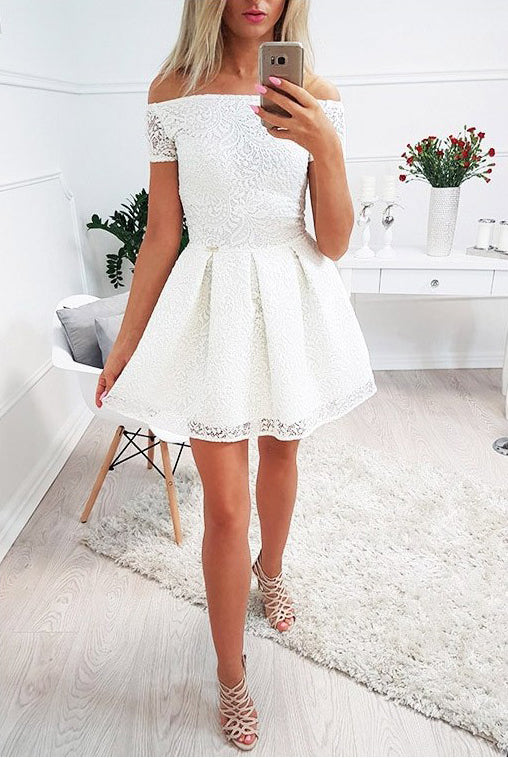Ivory Off Shoulder Lace Homecoming Dresses For Teens ,BD0173