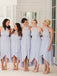 Lavender Lace Chiffon High Low Open Back Bridesmaid Dresses,DB140