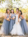 Lavender Tulle Lace V-neck A-line Long Bridesmaid Dresses ,DB138