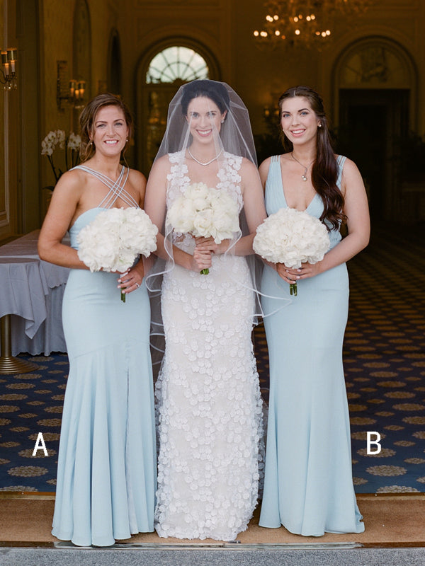 Light Blue Chiffon Mismatched Mermaid Simple Long Bridesmaid Dresses,D DaintyBridal Light Blue Chiffon Mismatched Mermaid Simple Long Bridesmaid Dresses,D DaintyBridal