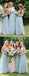 Light Blue Tulle Sweetheart Spaghetti Strap A-line Bridesmaid Dresses ,DB137