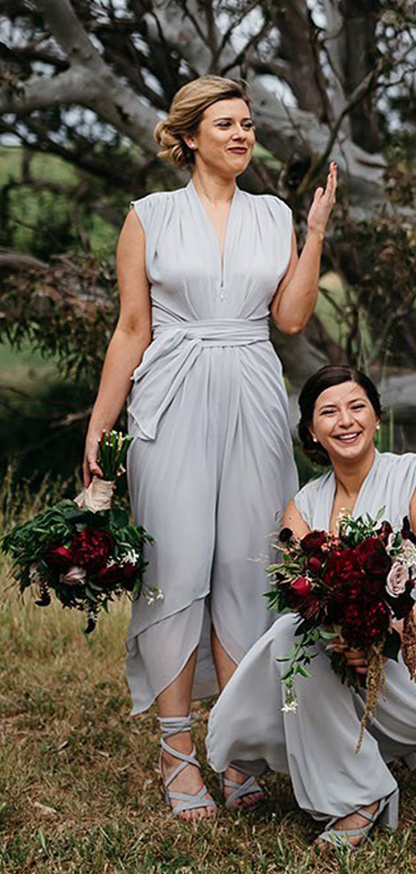 Light Grey Chiffon Cap Sleeve High Low Ankle Length Bridesmaid Dresses DaintyBridal Light Grey Chiffon Cap Sleeve High Low Ankle Length Bridesmaid Dresses DaintyBridal