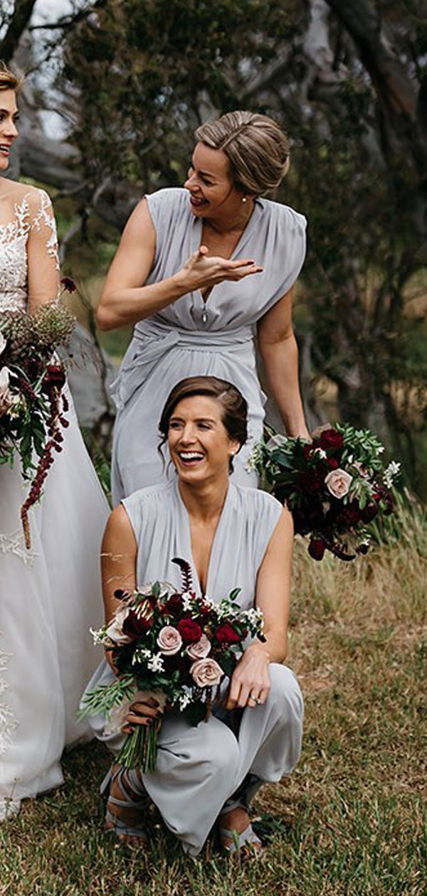 Light Grey Chiffon Cap Sleeve High Low Ankle Length Bridesmaid Dresses DaintyBridal Light Grey Chiffon Cap Sleeve High Low Ankle Length Bridesmaid Dresses DaintyBridal
