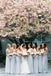 Light Grey Lace Tulle Mismatched Long A-line Bridesmaid Dresses,DB105