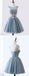 Light Grey Tulle Appliuqe Lace Up Back Illusion Neckline Homecoming Dresses,BD0199