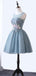 Light Grey Tulle Appliuqe Lace Up Back Illusion Neckline Homecoming Dresses,BD0199