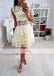 Light Yellow See Through Lace Tiered Bottom Cheap Homecoming Dresses,BD0155
