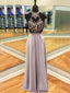 Lilac Chiffon Beading Halter Open Back Prom Dresses, DB1082