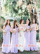 Lilac Chiffon Unique Neckline Sleeveless Long Bridesmaid Dresses,DB118