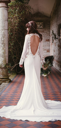 Long Sleeve See Through Lace Open Back Mermaid With Train Wedding Dresses,DB0162