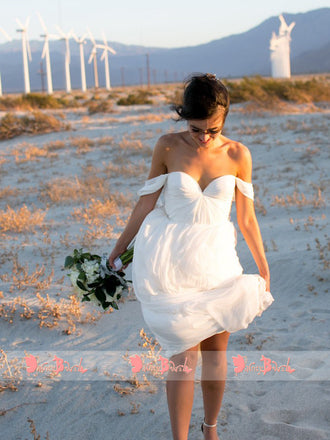 Off Shoulder Simple Chiffon Long A-line Beach Wedding Dresses,DB0146