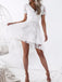 Off White Lace Popular High Low Short Sleeve Homecoming Dresses,BD0169