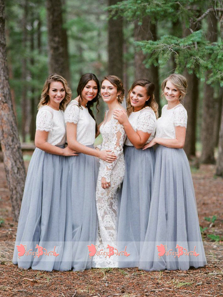 A-Line V-Neck Ivory Boho Lace Bridesmaid Dresses With Cap Sleeves DTB177 –  DressTok.co.uk