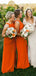 Orange Chiffon Round Neck Wuth Front Slip Bridesmaid Dresses,DB119