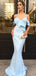 Pale Blue Elastic Satin Mermaid Elegant Prom Dresses, DB1083